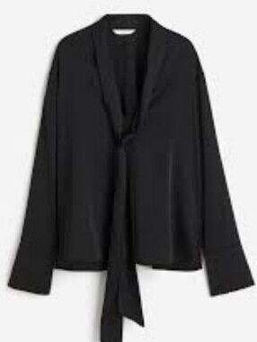 H&M Black Tie-Front Satin Blouse